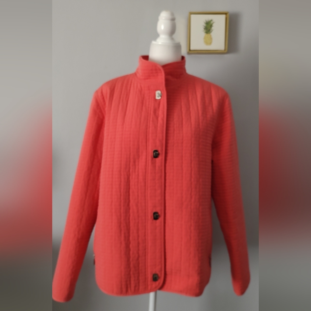 Gallery Jackets Women Color Flamingo Size Large Pockets Clips Buttons Good Cond.